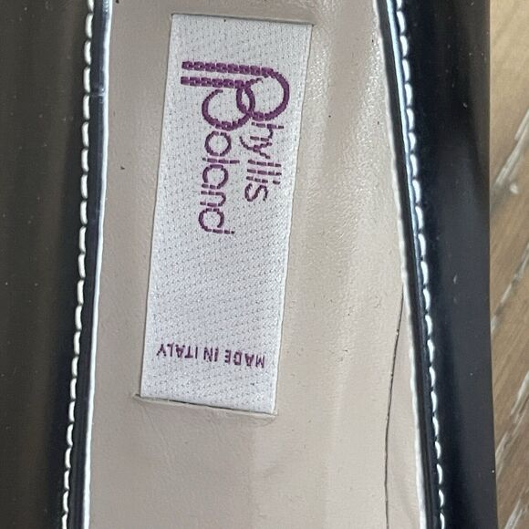 Phyllis Poland Leather Pump Heels Womens 9.5 Made in Italy Black Contrast Stitch - Picture 4 of 6